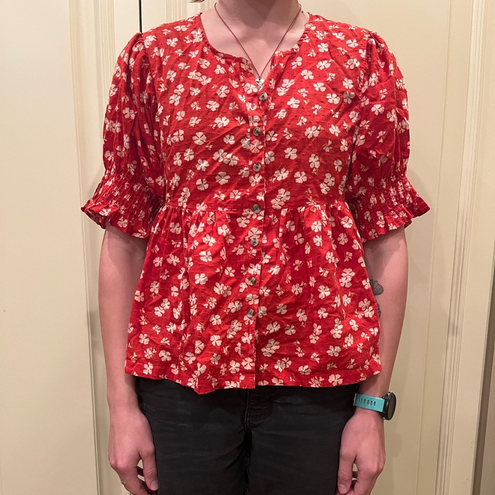 Madewell Red Floral Blouse